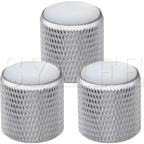 4X Volume Tone Control metal Knob Silver with Pearl White Top ETC Guitar Bass
