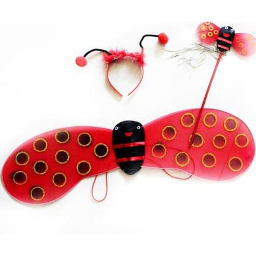 4Pcs/Set Kid Fairy Costume Set Ladybird Bee Glitter Cute Wing Striped Layered Tutu Skirt Wand Headband Dress Up Halloween New