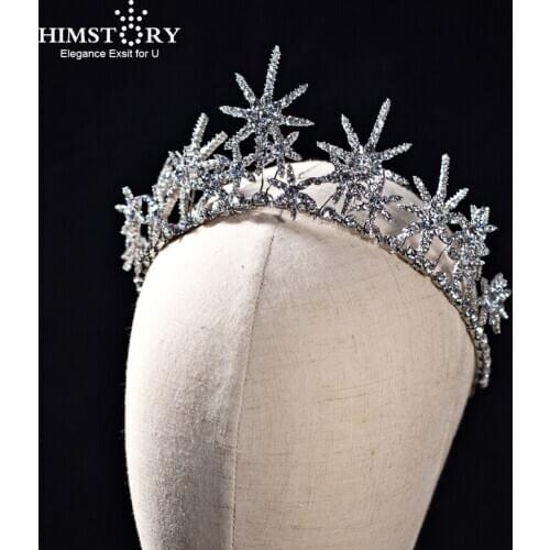 Himstory Bling Rhinestone Snowflke Headband Tiaras Hairband Royal Bridal Wedding Dressing Crown Accessory for Woman
