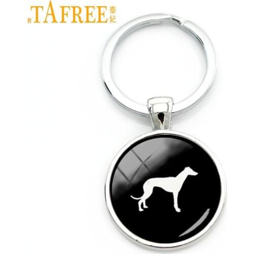 TAFREE Greyhound Dog key chain cute pet dog profile silhouette art keychain best friends lovely dog gifts KC413