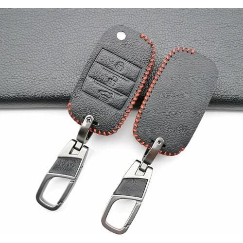3 Button Remote Flip Car Key Genuine Leather Case Cover Shell Fob Stand for KIA Sportage Sorento Cerato Rio K2 Optima Alma K5