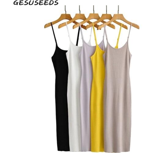 Elegant dress women party knitted dresses summer midi dress sexy spaghetti strap dresses backless o neck high split dress black