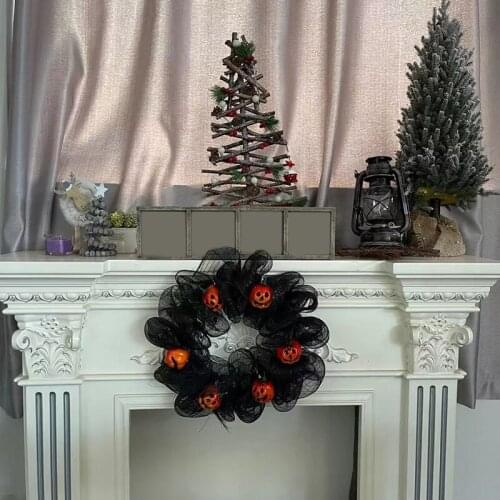 Gauze Wreath Black Net Wreath Door Home Use 1pc Halloween Themed Decoration Wreath With Pendant Pumpkin