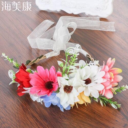 Haimeikang Kids Girls Wedding Flower Crown Wreath Bohemian Vine Adjustable Yarn Garland Sweet Hair Bands Accessories For Baby