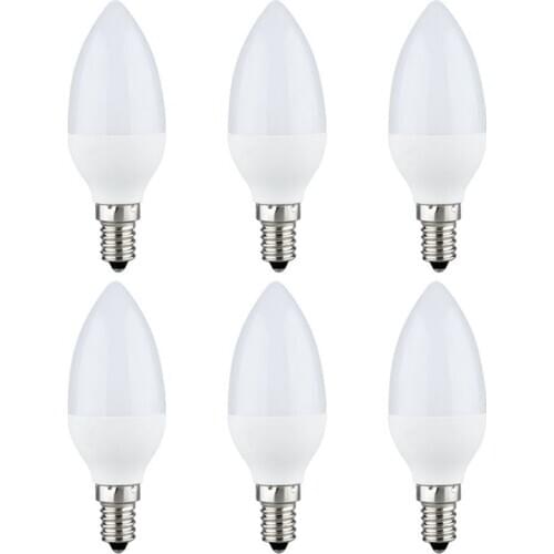 Hot 6pcs LED Lamps Candle Light Bulbs Candlesticks 2700K AC220-240V, E14 470LM 3W Cool White
