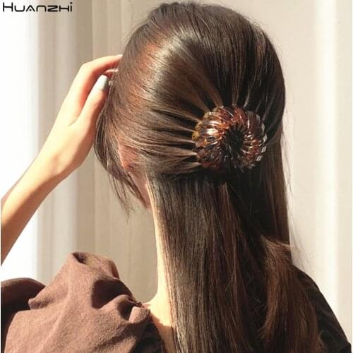 HUANZHI 2021 Korea Retro Geometric Round Multicolor Birds Nest Meatballs for Women Girls Hair Accessories Ponytail Holder