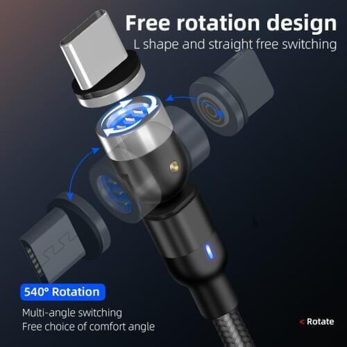 JURCHEN Round Rotatable Magnetic Cable Micro USB Type C Cable Magnetic Charging Cable For iPhone Samsung Huawei Xiaomi Data Line