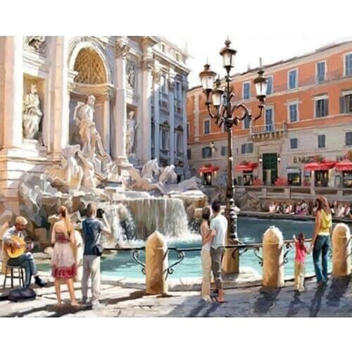 Beautiful Trevi Fountain in Rome DIY Digital Painting By Numbers Modern Wall Art Canvas Acrylic Painting Unique Gift Home Decor