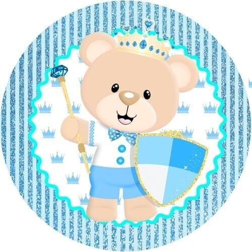 Round circle background blue cute bear Backdrop prince boy baby shower birthday Party table Covers decoration YY-496