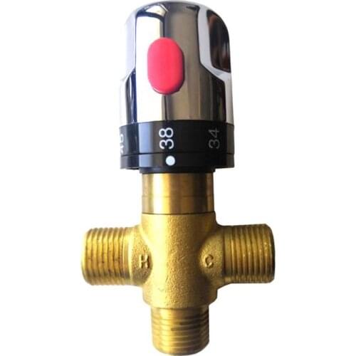 Brass G1/2 Male 3 Way Thermostatic Mixing Valve Temperature Shower Water Control R0D6