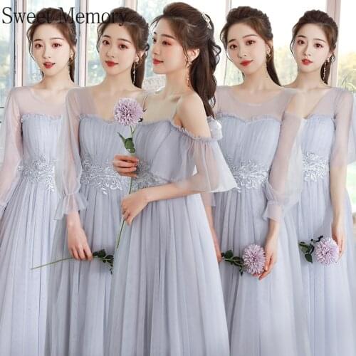 M049 2021 Fashion Woman Gray Pink Dresses Party Dress For Bridesmaid Sweet Memory Lady Graduation Vestido Prom Robe Photography
