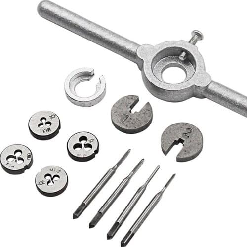 JUSTINALU 12pcs Metal M1-M1.6 Tap and Die Set Mini Metric Tap Wrench Hand Repair Tools