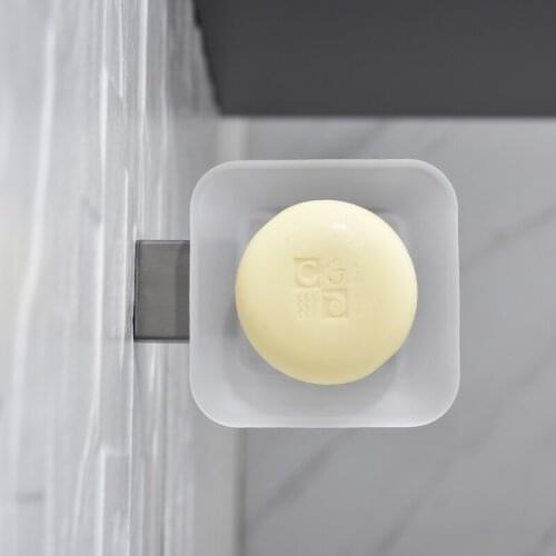 Square Stainless Holder With Glass Dish Wall Mount Soap Dish Soap Holder Bathroom Accessories