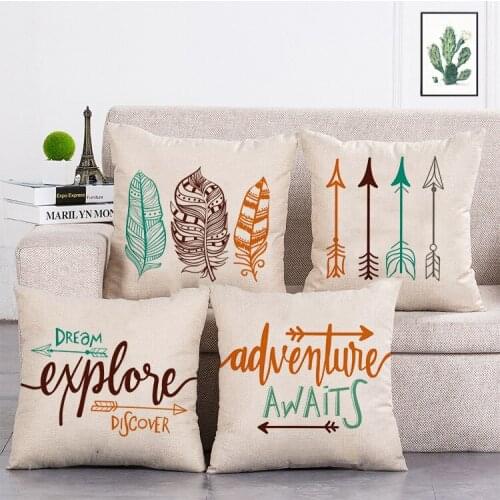 Discovery of feather arrow Printed Retro Cushion Cover Linen Throw Pillow Car Home Decoration Decorative Pillowcase T493