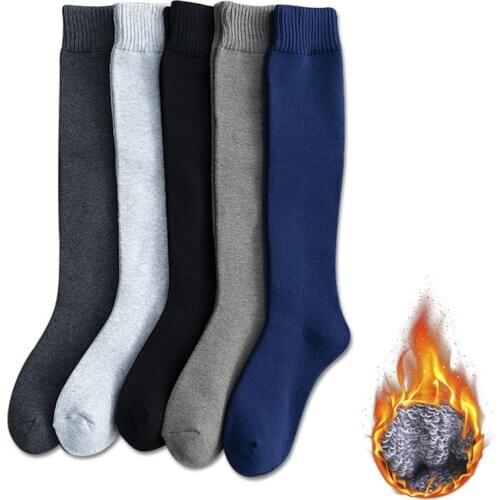 Urgot 5 Pairs/lot Mens Long Tube Terry Socks Cotton Thickened Socks Winter Plus Velvet Warm Knee Socks Men High Tube Pull Meias