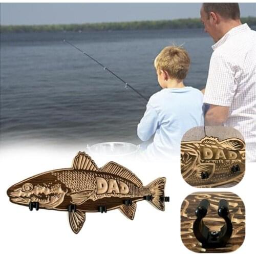 2021 New Wood Large Mouth Bass Fishing Rod Holder Wall Mounted Vintage Fishing Rod Holder Fathers Day Gift Fishing Tool