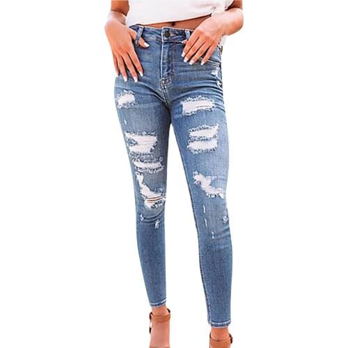 2021 new hot Womens Fashion Trousers Pure Cotton High Waist Water Wash Hole Jeans Pants denim overalls Pantsuits