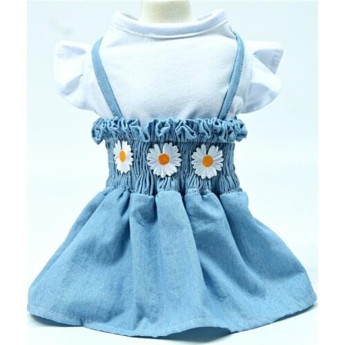 2021 New Spring Pet Dog Fashion Denim Skirt Cute Flower Print Dog Clothes Summer Small Poodle Teddy Chihuahua Clothing Puppy Dog