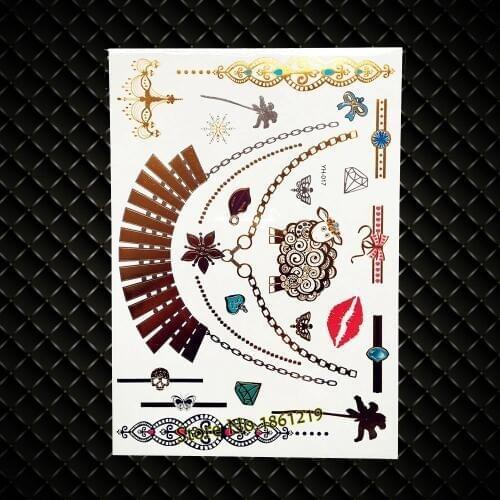 New Gold Henna Metallic Temporary Tattoo Choker Necklace Pattern Waterproof Tattoo Jewelry Sticker GYH17 Sheep Sexy Lip Bracelet