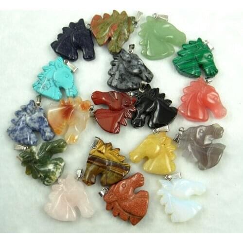 Wholesale 6Pcs Latest styles Natural stone pendants charms Horse head opal Agates Roses Quartz Malay jades for diy jewelry