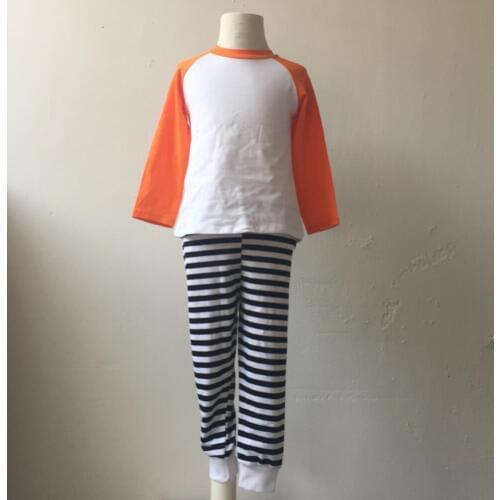 Infant baby girls orange raglan long sleeve soft cotton shirt match black stripe pant children pajamas suits