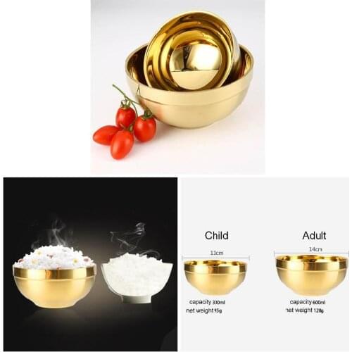 304 Stainless Steel Gold Bowl Thickened Double Layer Heat Insulation Kitchen Cooking Tools EF