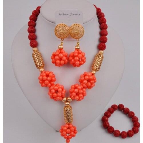 Latest Red and Pink African Coral Necklace Nigerian Coral Beads Jewelry Set 12-T-03