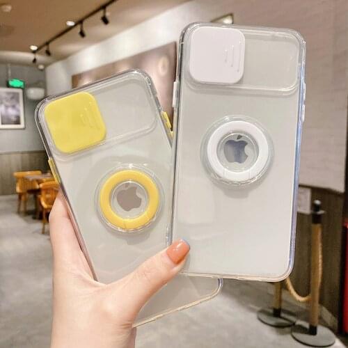 Slide Camera Protection Case For iPhone 12 Mini 12 11 Pro Max XR XS Max X 8 7 Plus SE2020 Shockproof Ring Holder Clear Soft Case