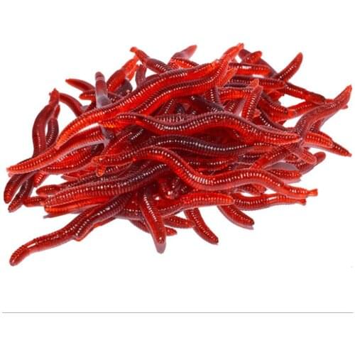 50PCS/100pcs Lifelike Red Worm Soft Lure 35mm or 40mm Earthworm Fishing Silicone Artificial Bait Fishy Shrimp Additive Bass Carp