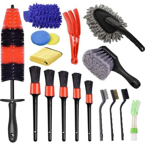17pc Detailing Brush Set Car Cleaning Brushes Long-handled Hub Brush For Car Leather Air Vents Rim Cleaning Dirt Dust Clean Tool