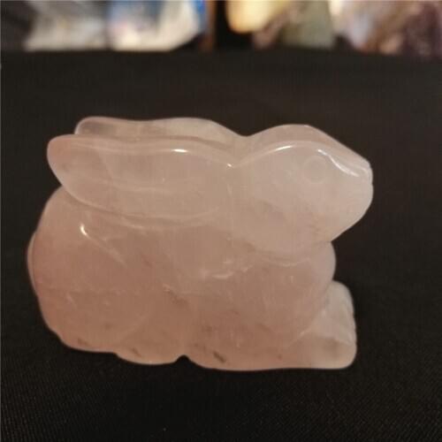 Rabbit Shape Natural Rose Quartz Crystal Healing Reiki Stone Mascot Figurine For Home Desk Decoration Gift