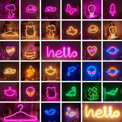LED Neno Night Light Sign Wall Art Decor Sign Night Romantic Cartoon Light for Kids Gril Valentines Day Present Gift