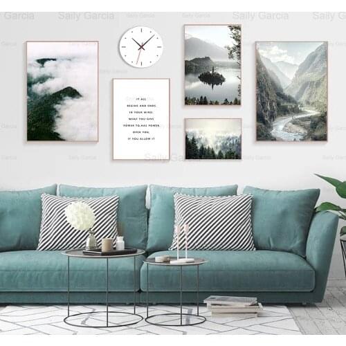 Fresh Nature Landscape Canvas Painting Forest River In The Fog Poster Nordic Wallpaper for Home Decoration Art Print Picture