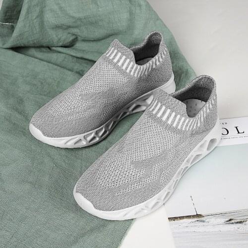 Spring Autumn Flat Bottomed Walking Footwear Womens Knitted Socks Sneaker Lightweight Breathable Casual Shoes Large Size
