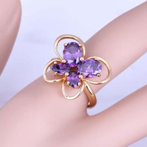 Love Monologue Purple Crystal Butterfly Rings, Yellow Gold Color Fashion Jewelry Size 5.5/7 X0217 Fast Shipping