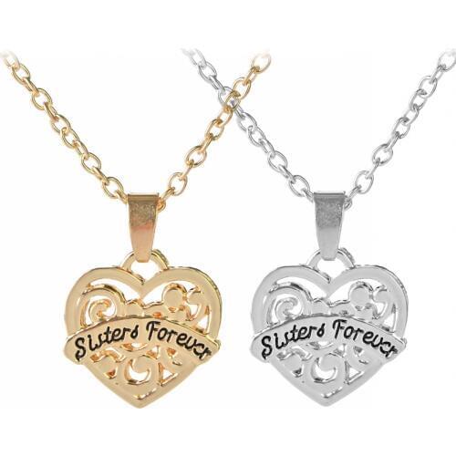 Best Friends Jewelry Sister Heart Necklace Heart Pendant for Sister Engraved "Sisters Forever" Sisters Jewelry BFF Necklaces