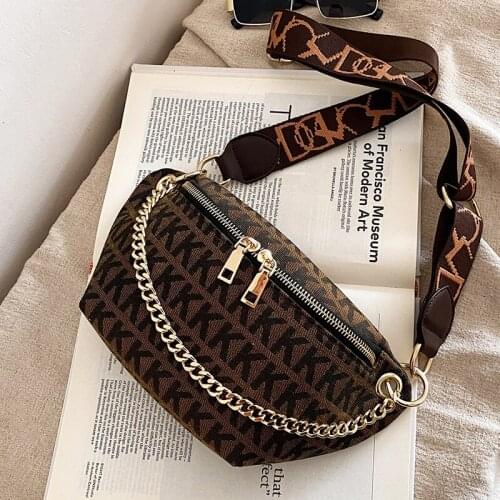 Messenger Chest Bag Women Hobos Letter Chains Single Shoulder Canvas 2021 New Ins Handbag Wide Straps