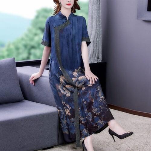 Chinese Clothes Retro Improved Elegant Temperament Cheongsam Summer 2021 New Loose Plus Size Ethnic Style Dress Long Qipao ZH514