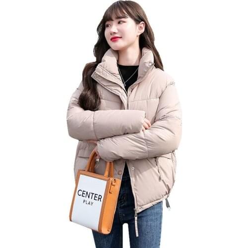 2021 Winter New 7 Colors Short Cotton Coat Female Korean Version Loose Fashion Stand-up Collar Casual Slim Bread Coats JD1588