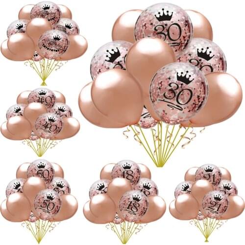 15pcs/set rose gold, confetti balloons, 12 inches 18 21 30 40 50th anniversary birthday party latex balloons, indoor decoration