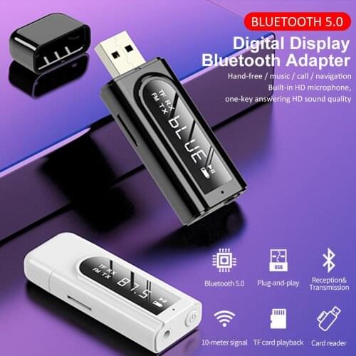 2 In 1 Blueteeth 5.0 Transmitter Receiver Car LED Transmitter FM Modulator TF Card Reader Stereo Sound Quality With Microphone