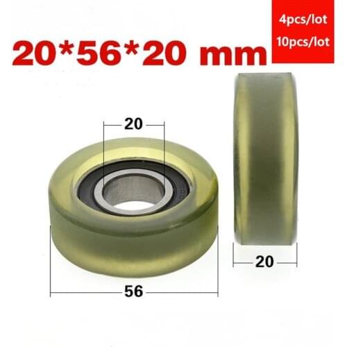 4pcs/10pcs 20*56*20mm polyurethane PU rubber coated 6004 6004RS low noise roller bearing friction pulley soft rubber 20x56x20