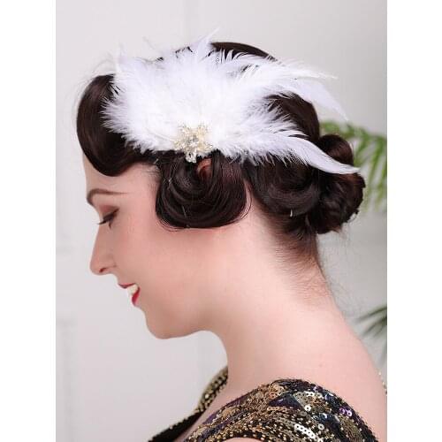 Pure White Feather Hair Accessories Fascinators Elegant Women Hairpieces Vintage Wedding Veil for Bride Headdress Hair Clips