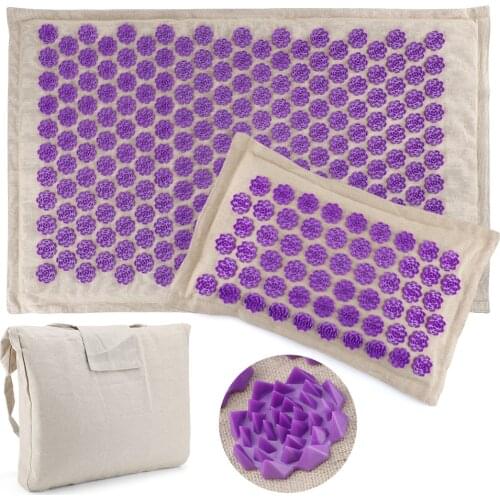 Acupressure Mat Massage Cushion Pillow Coconut Palm Linen Triangle Lotus Cushion Mat Back Foot Relaxation Stress Relief Shiatsu