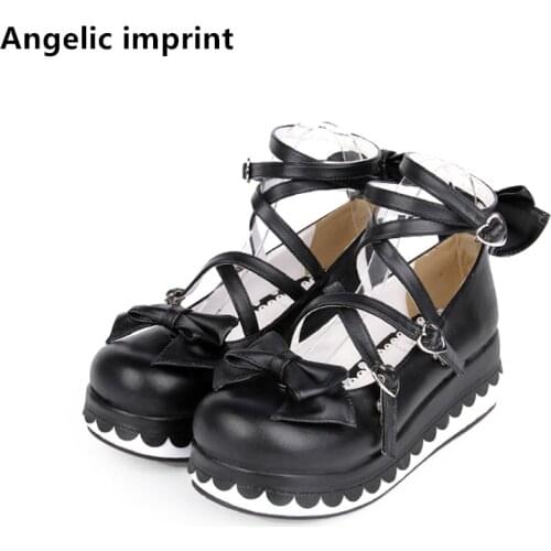 Angelic imprint mori girl lolita shoes woman cosplay shoes lady high heels wedges Pumps women dress party shoes sweet bowtie 47