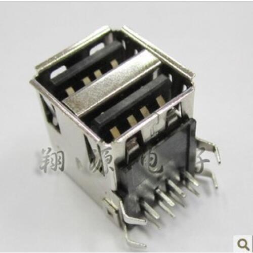 Free Shipping 100pcs double-deck USB A female plug seat /socket connector 4pin 90 degrees