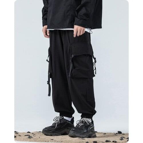 Spring autumn Tooling Full Length Cargo Pants Multi Pocket Safari Style Mens clothes Harajuku Hiphop ribbon Jogger oversized