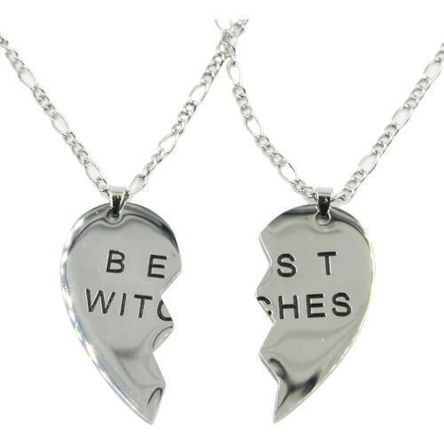 2piece per Set Fashion Heart Shape Best Witches Stainless Necklace Pendant Chain Charming Couple Pair Design For Best Friends