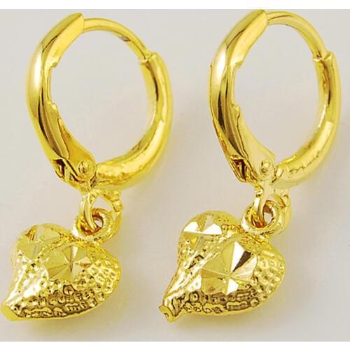 Hot Selling Real 24k Gold Color Fashion Love Heart Hoop Earrings For Women Girl Earring Jewelry Wholesale