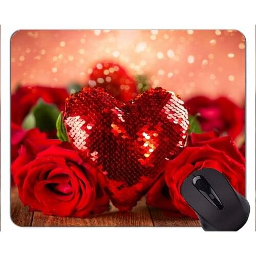 Rectangle Mouse Pad,Heart shape valentines day rose flower -Stitched Edges
